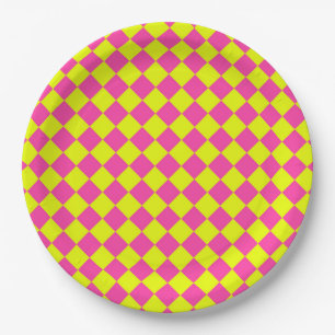 Gelb Rosa Karomuster Pappteller