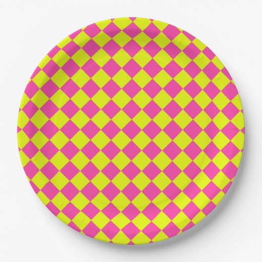 Gelb Rosa Karomuster Pappteller (Vorderseite)
