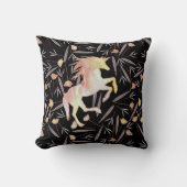 Gelb rosa Korallenschwarz, Einhorn und Blumenmuste Kissen (Vorderseite)
