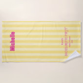 Gelb + rosa Küstenstrich Bachelorette Matching Strandtuch (Vorderseite)