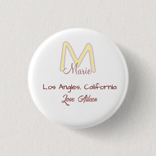 gelb rosa Monogramm Name Liebe Stadt marron trendy Button