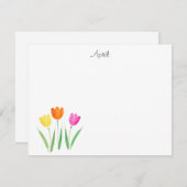 Gelb, rosa, orange Wasserfarben, Tulip Stiele Hinw Mitteilungskarte (Vorne/Hinten)
