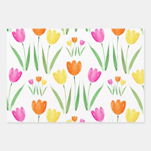 Gelb, rosa, orangefarbene Tulpenmuster Geschenkpapier Set (Vorderseite 3)