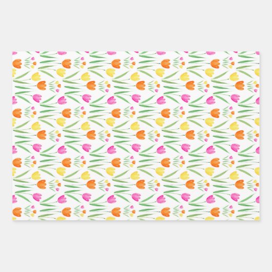 Gelb, rosa, orangefarbene Tulpenmuster Geschenkpapier Set (Vorderseite)