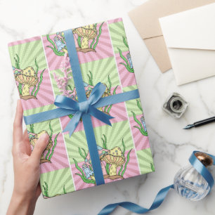 Gelb Rosa Pop-Art Stil Retro-Pilz Geburtstag Geschenkpapier