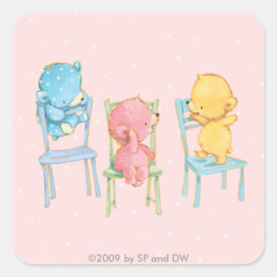 Gelb, rosa und Blau betrifft Stühle Quadratischer Aufkleber