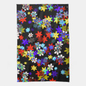 Gelb, Rot, Blau, Creme, violette Blume auf schwarz Geschirrtuch (Vertikal)