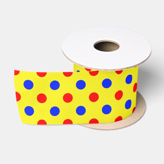 Gelb Rot Blau Punkte Design Satinband (Spule)