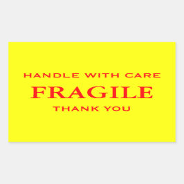 Gelb/rot fragil. Mit Vorsicht umgehen. Vielen Dank Rechteckiger Aufkleber