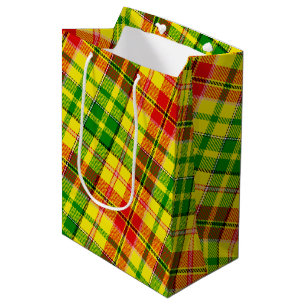 Gelb Rot Grün Kariertes Tartan Design  Mittlere Geschenktüte