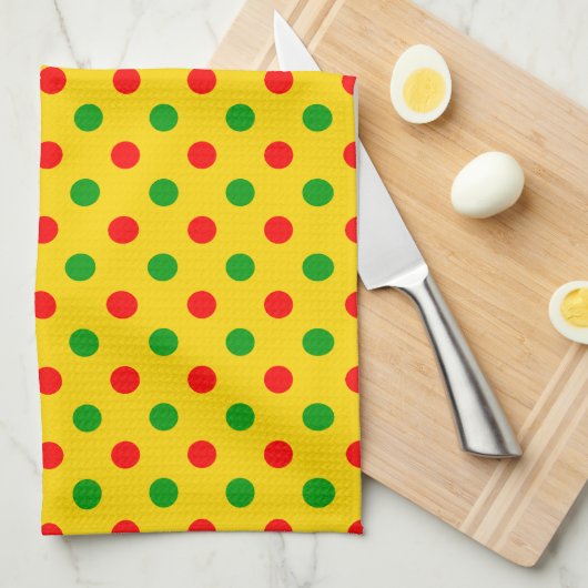 Gelb Rot Grün Polka Punkte Design Geschirrtuch (Viertel Falte)