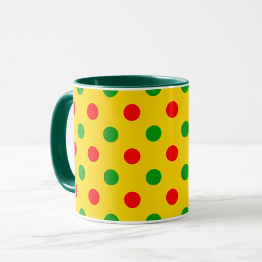 Gelb Rot Grün Polka Punkte Design  Tasse (Vorderseite Links)