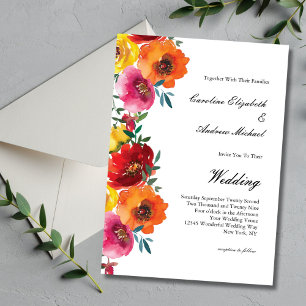 Gelb Rot Pink Orange Aquarell Blumen Hochzeit Einladung