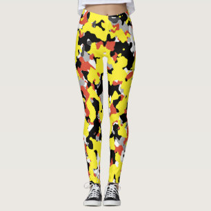 Gelb Rot Schwarz Grau Tarnung Tarndruck Muster Leggings