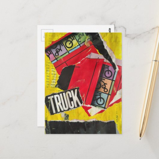 Gelb Rot Schwarze abstrakte Mixed-Media-Collage Postkarte (Vorderseite/Rückseite Beispiel)