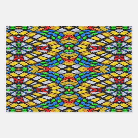 Gelb, Rot und Blau gestanztes Glas Geschenkpapier Set (Vorderseite)