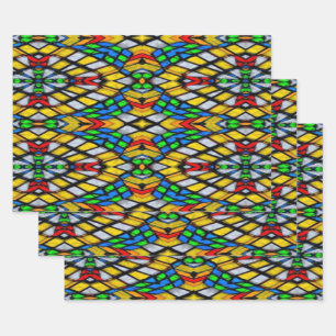 Gelb, Rot und Blau gestanztes Glas Geschenkpapier Set