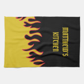 Gelb, Rot und Schwarze Flammen Personalisiert Geschirrtuch (Horizontal)