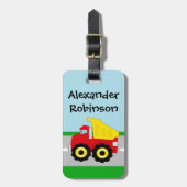 Gelb/rote Jungen Dumptruck-Bau Gepäckanhänger (Vorderseite vertikal)