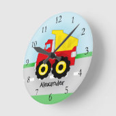 Gelb/rote Jungen Dumptruck-Bau Runde Wanduhr (Winkel)