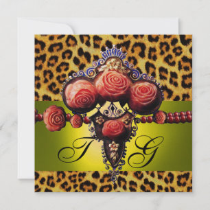 GELB  ROTE KORALLENROSEN, LEOPARDENFELL-MONOGRAMM EINLADUNG