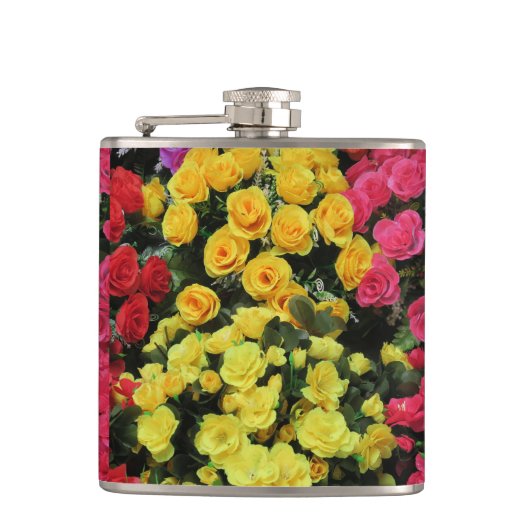 gelb, schick, Vintag, rot, rosa, Rose, Blume, Flachmann (Vorderseite)