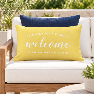 Gelb Schrift Willkommens-Monogramm-Veranda Kissen Für Draußen