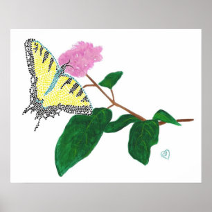 Gelb-Schwalbenschwanz-Schmetterling auf Blumenpost Poster