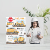 Gelb-Schwarz-Baueinladung mit Foto Einladung (Stehend Vorderseite)