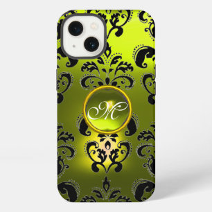 GELB SCHWARZ DAMAST-EDELSTEIN-MONOGRAMM iPhone 13 HÜLLE