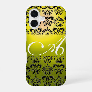 GELB SCHWARZ DAMAST MONOGRAMM iPhone 16 HÜLLE