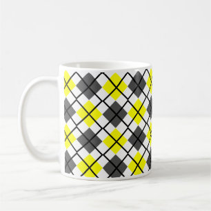 Gelb, schwarz, grau auf weißer Rauten-Druck-Tasse Kaffeetasse