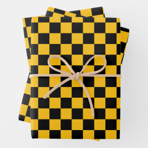 Gelb-schwarz kariert geschenkpapier set