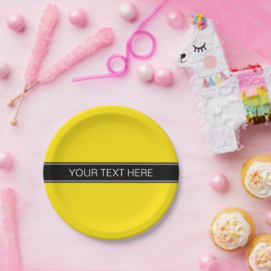 Gelb, schwarz, schwarz, Name monogramm Pappteller (Party)