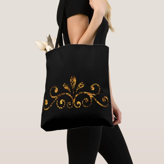 Gelb, schwarz Twig Floral auf schwarz Tote Tasche (Von Nahem)