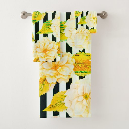 Gelb, schwarz und weiß gestreiftes Handtuch Set (Insitu)