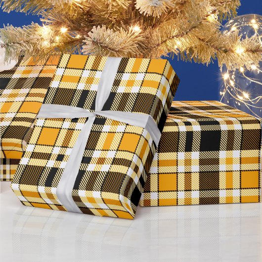 Gelb Schwarz Weiß Flanell Karomuster Design Geschenkpapier
