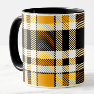 Gelb Schwarz Weiß Flanell Karomuster Design Tasse