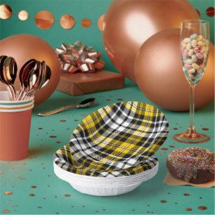Gelb Schwarz Weiß Kariertes Tartan Muster Design  Pappteller