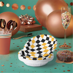 Gelb Schwarz Weiß Karomuster Design  Pappteller