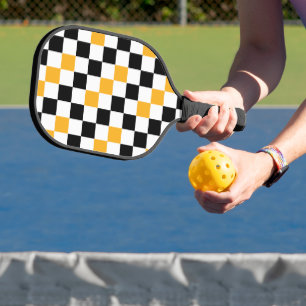 Gelb Schwarz Weiß Karomuster Design Pickleball Schläger