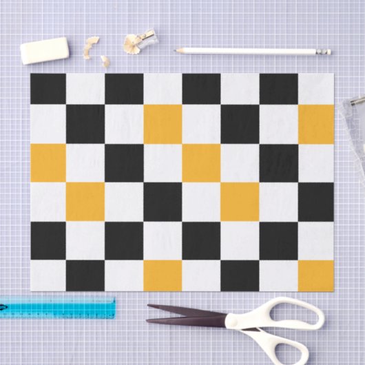 Gelb Schwarz Weiß Karomuster Design Seidenpapier (Handwerk)