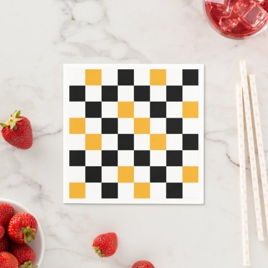 Gelb Schwarz Weiß Karomuster Design Serviette (Beispiel)