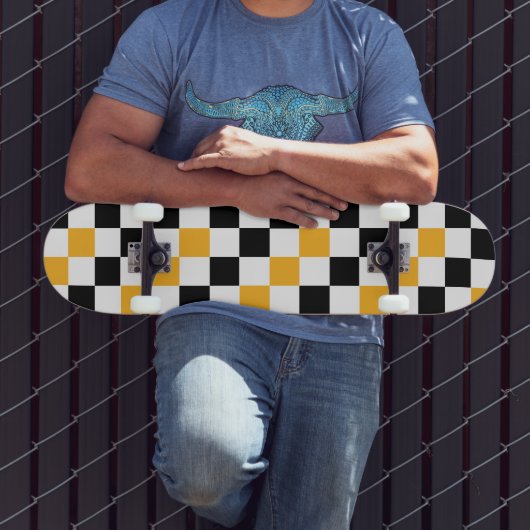 Gelb Schwarz Weiß Karomuster Design Skateboard (Außenbereich 3)