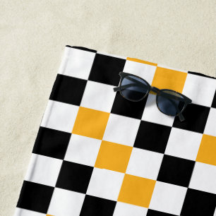 Gelb Schwarz Weiß Karomuster Design  Strandtuch
