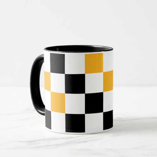 Gelb Schwarz Weiß Karomuster Design Tasse (Vorderseite Links)