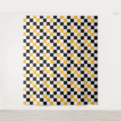 Gelb Schwarz Weiß Karomuster Design Wandteppich (Vorderseite)