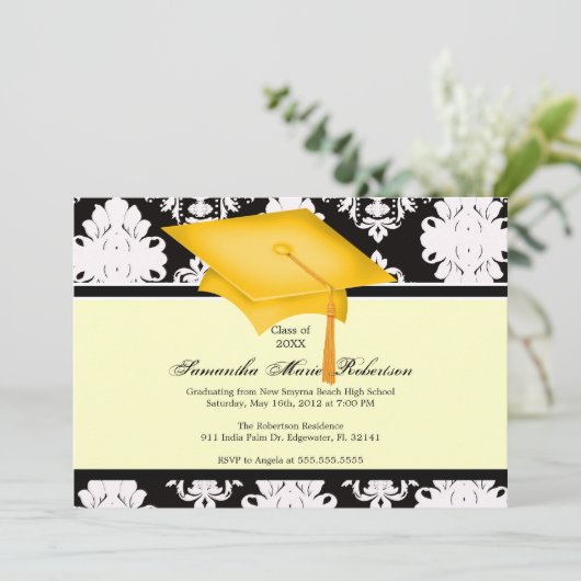 Gelb, Schwarz, Weiß, kundenspezifischer Abschluss  Einladung (Stehend Vorderseite)