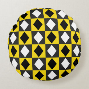 Gelb Schwarz Weiß Rhombus Diamantform Rundes Kissen