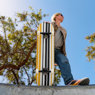 Gelb Schwarz Weiß Streifen Muster Design  Skateboard